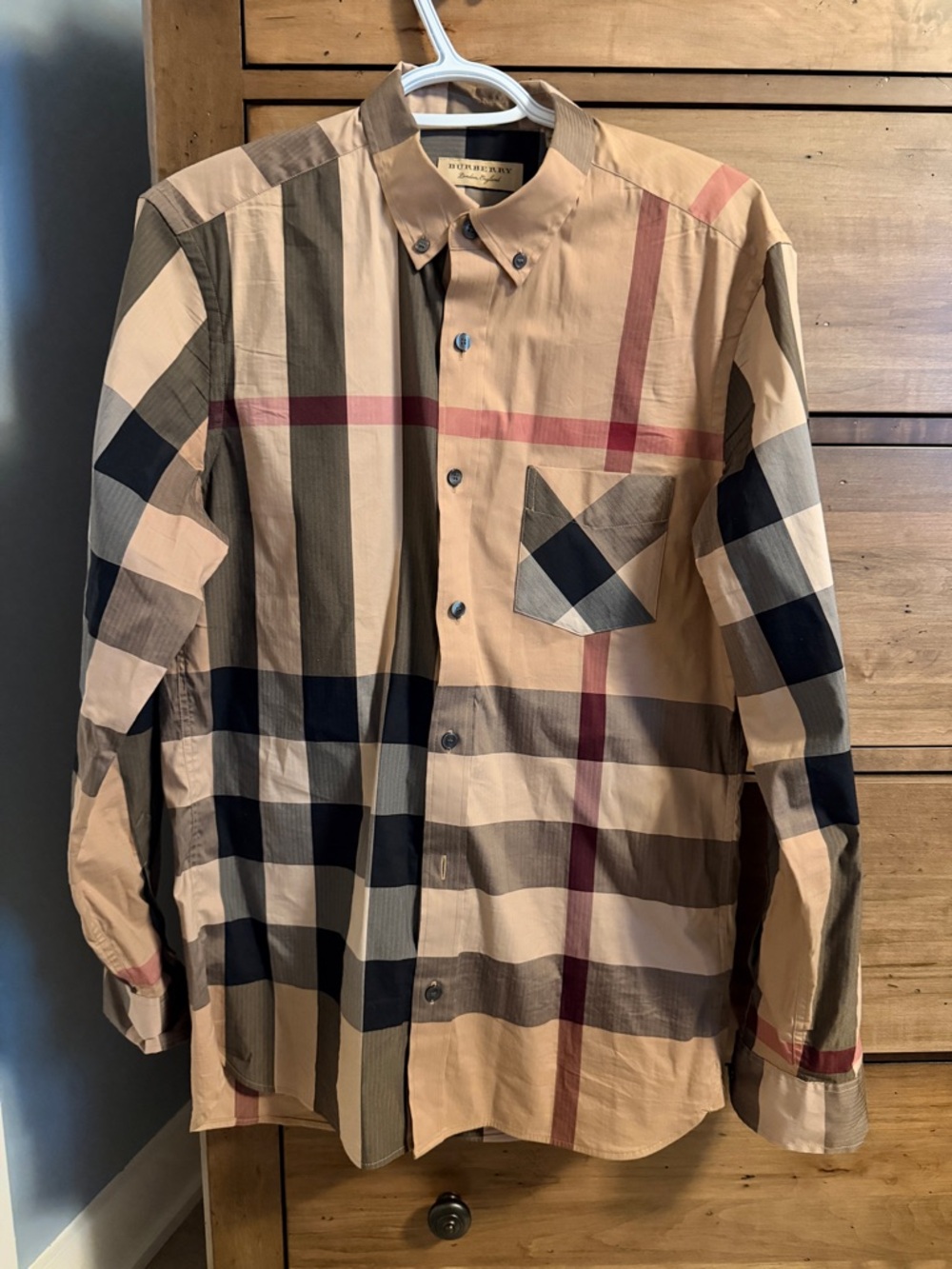 Men’s Burberry Button-Down Shirt in Beige, Black and Red Plaid